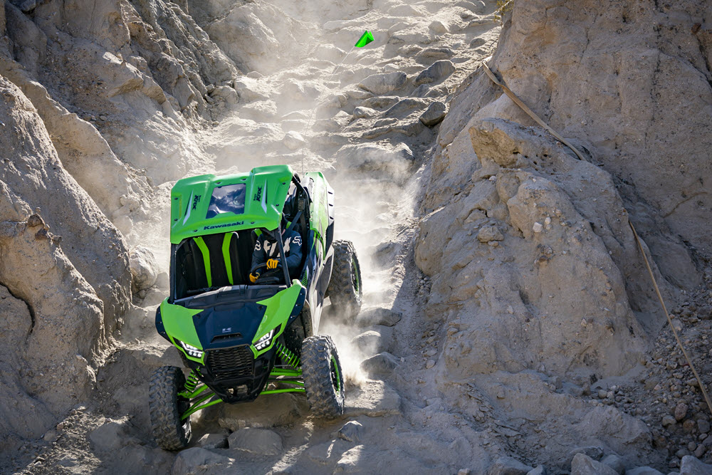 The engine braking on the Teryx KRX 1000 is just about perfect. You can put it in low and take your foot off the brake pedal and it will give you a controlled speed down the hill. 