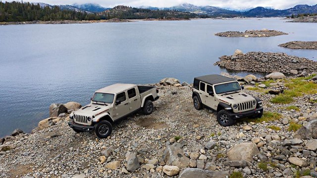 jeep parked by lake